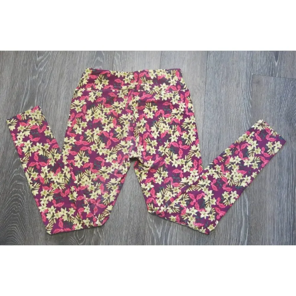 LULAROE Leggings One Size Women Floral Pink Multicolor Athleisure Casual Comfort